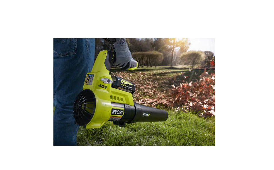 RYOBI RY40480VNM-PS 40V 110 MPH 525 CFM Jet Fan Leaf Blower and 10 in. Pole Saw with 4.0 Ah Battery and Charger