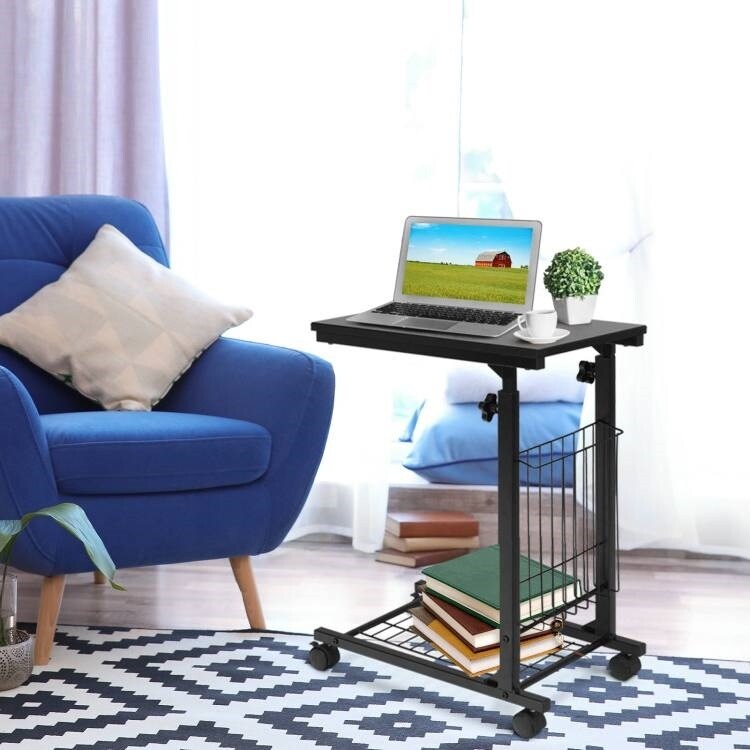 Black Multipurpose Adjustable Height TV Tray Sofa Table on Wheels   20\