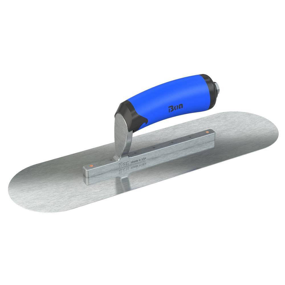 Bon Tool 14 in. x 4 in. Razor Stainless Steel Round End Pool Trowel with Comfort Wave Handle and Short Shank 67-277