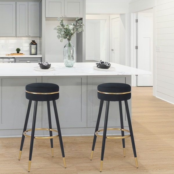 Adeco Set of 2 Bar Stools， Round Counter Height Stools Modern Footrest