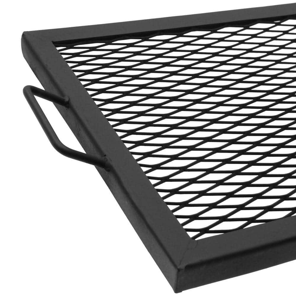 Sunnydaze Decor 36 in XMarks Steel Rectangle Fire Pit Cooking Grill in Black