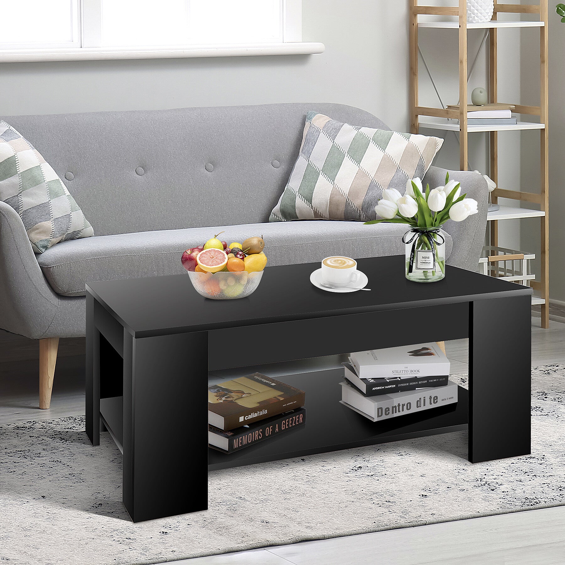 HomGarden Lift Top Coffee Table Cocktail Table W/Hidden Compartment, Black