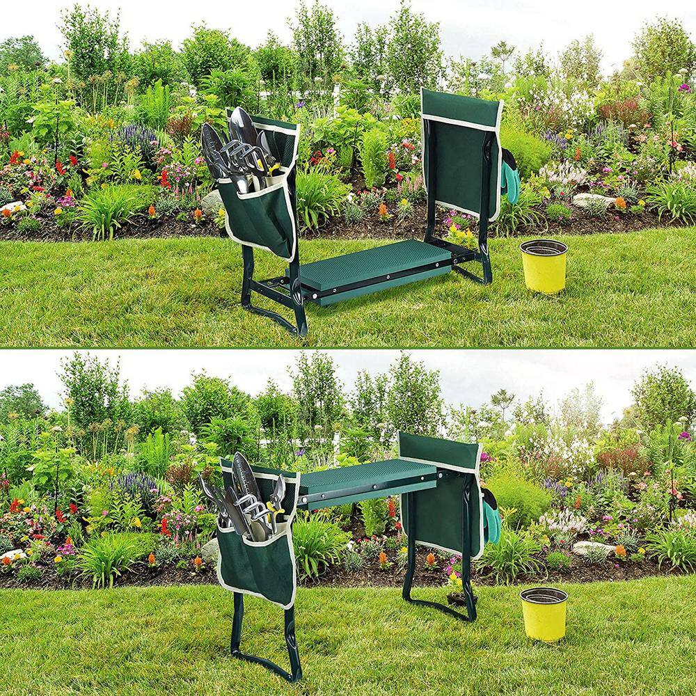 23.3 in. 6-Pieces Green Foldable Garden Seat Kneeling Chair Garden Tool Set with Soft Kneeling Cushion B08SBKNCG4