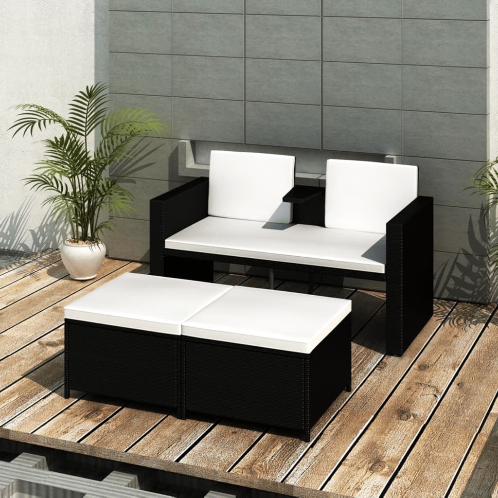 4 Piece Patio Lounge Set with Cushions Poly Rattan Black - Overstock - 36363626