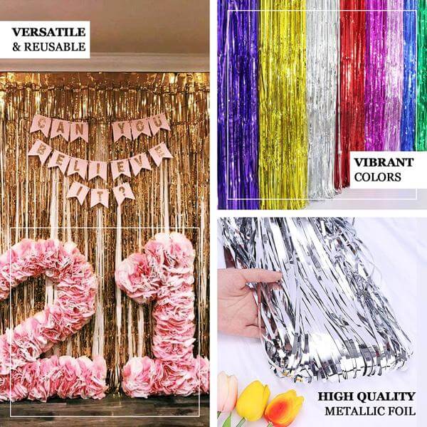 Matte Sage Green Metallic Tinsel Foil Fringe Doorway Curtain Party Backdrop 8ft