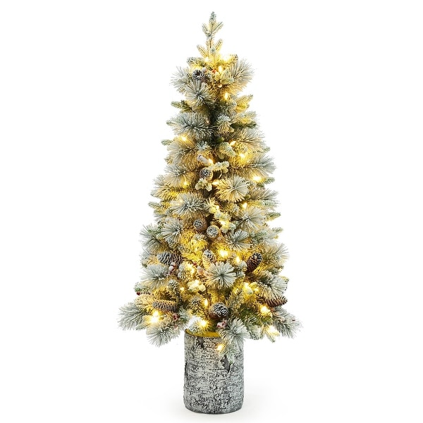 4Ft PreLit Green Flocked Potted Artificial Christmas Tree