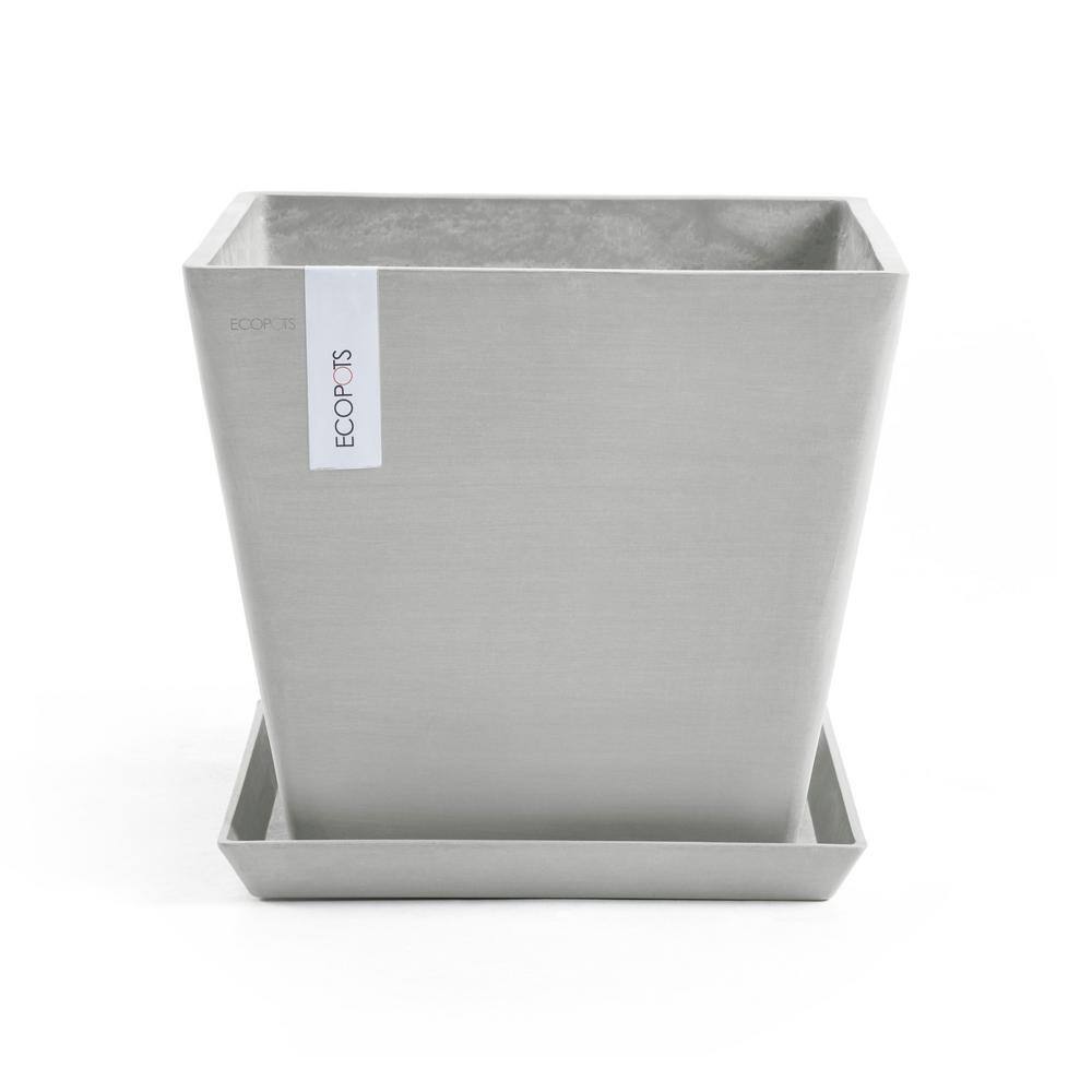 O ECOPOTS BY TPC Rotterdam 12 in. White Grey Premium Sustainable Planter ( with Saucer) ROTS.30.WG