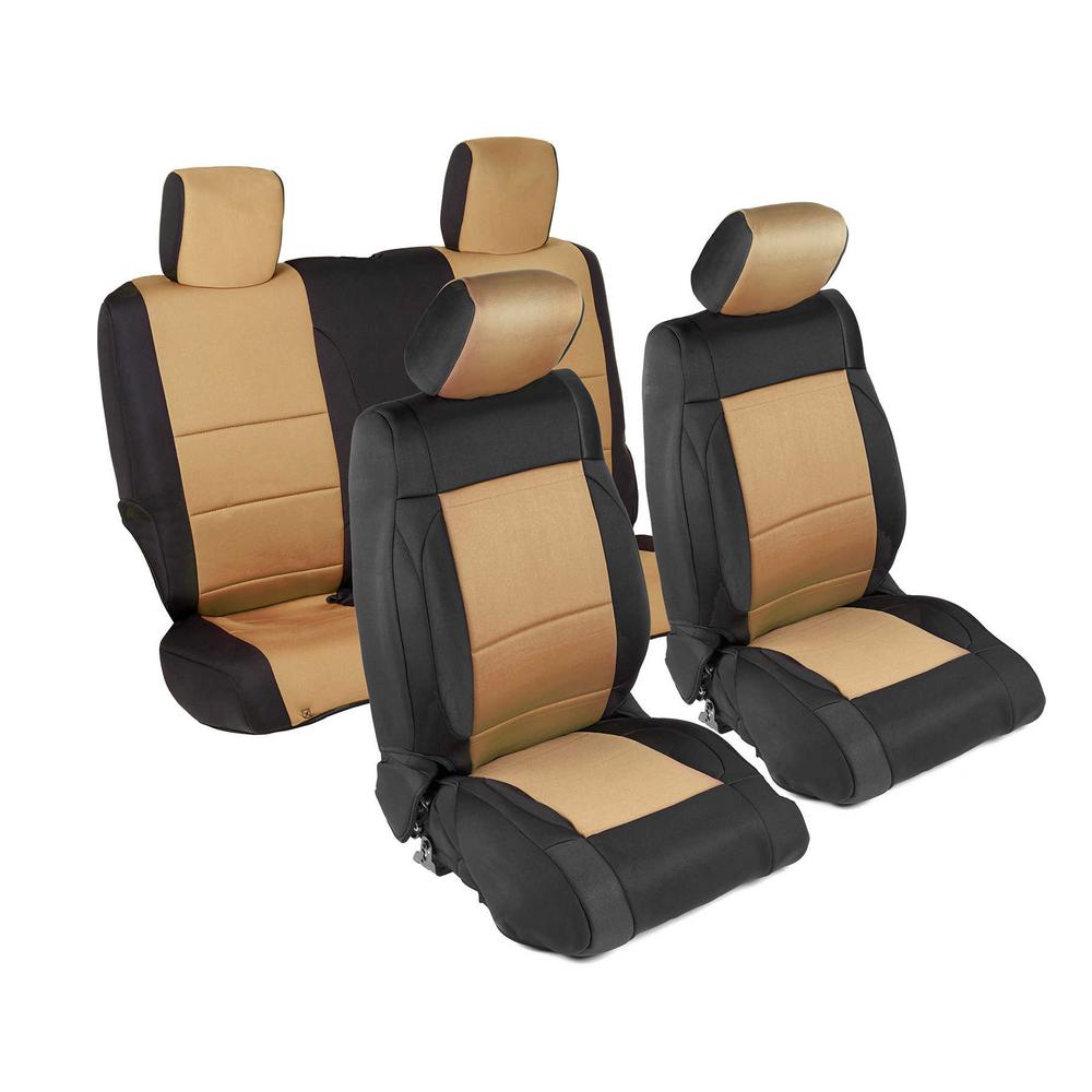 Smittybilt Neoprene Front and Rear Seat Cover Kit (Black/Tan) - 471525 2015 Jeep Wrangler