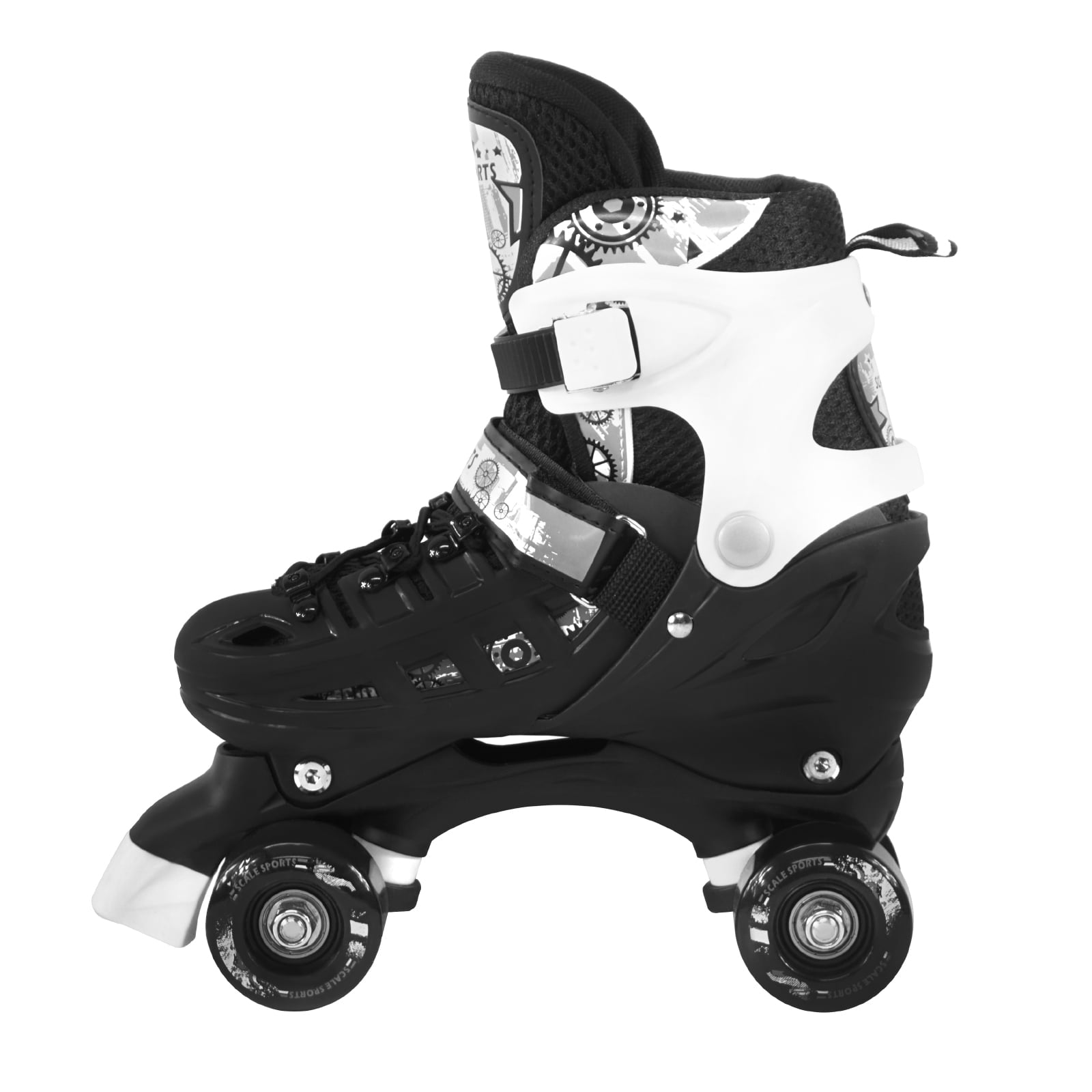 Adjustable Black Quad Roller Skates For Kids Large Sizes