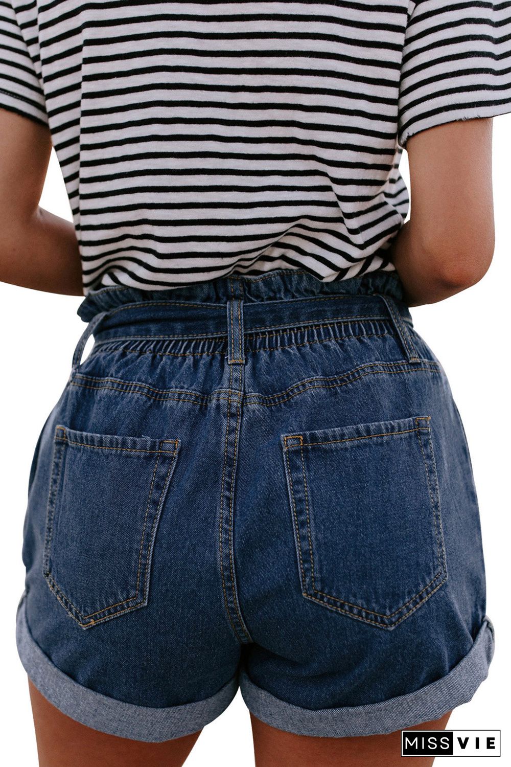 Medium Blue Paper Bag Waist Denim Shorts