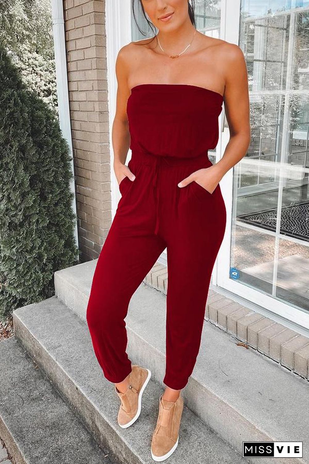 Strapless Pocket Cotton-blend Jumpsuit