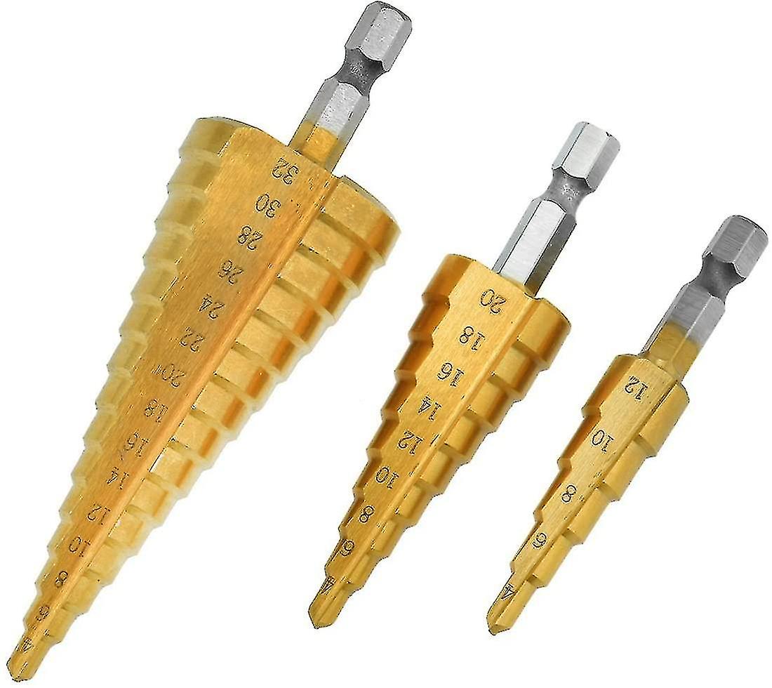 3pcs Hss Pagoda Drill Stepped Countersink Drill / 6 3 Parts Cone Drill Bit Hex Shank Titanium 412 / 420 / 432 Mm