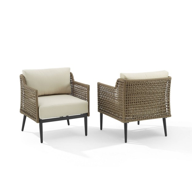 Southwick 2pk Outdoor Wicker Armchairs Cream light Brown Crosley