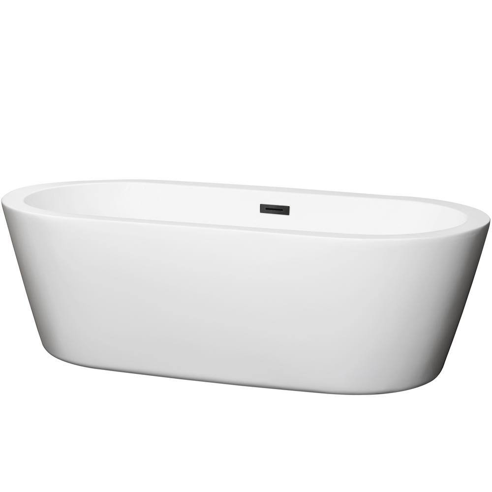 Wyndham Collection Mermaid 71 in. Acrylic Flatbottom Bathtub in White with Matte Black Trim WCOBT100371MBTRIM