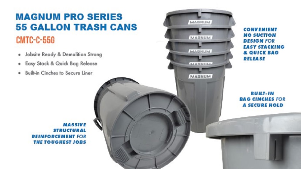 Magnum Tool Pro Series Trash Can 55 Gallon Plastic Grey