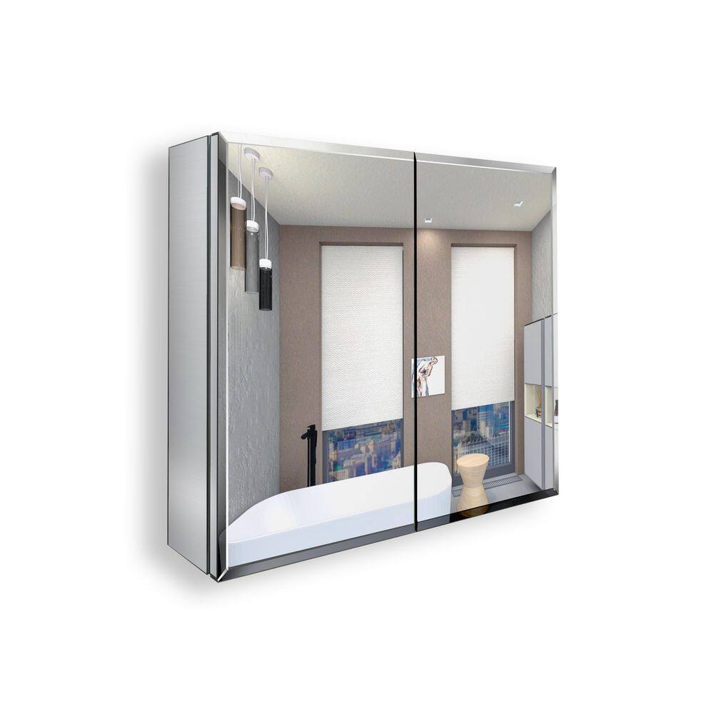 UPIKER 30 in. W x 26 in. H Large Rectangular Silver Aluminum Recessed or Surface Mount Medicine Cabinet with Mirror UP2208MCR30004