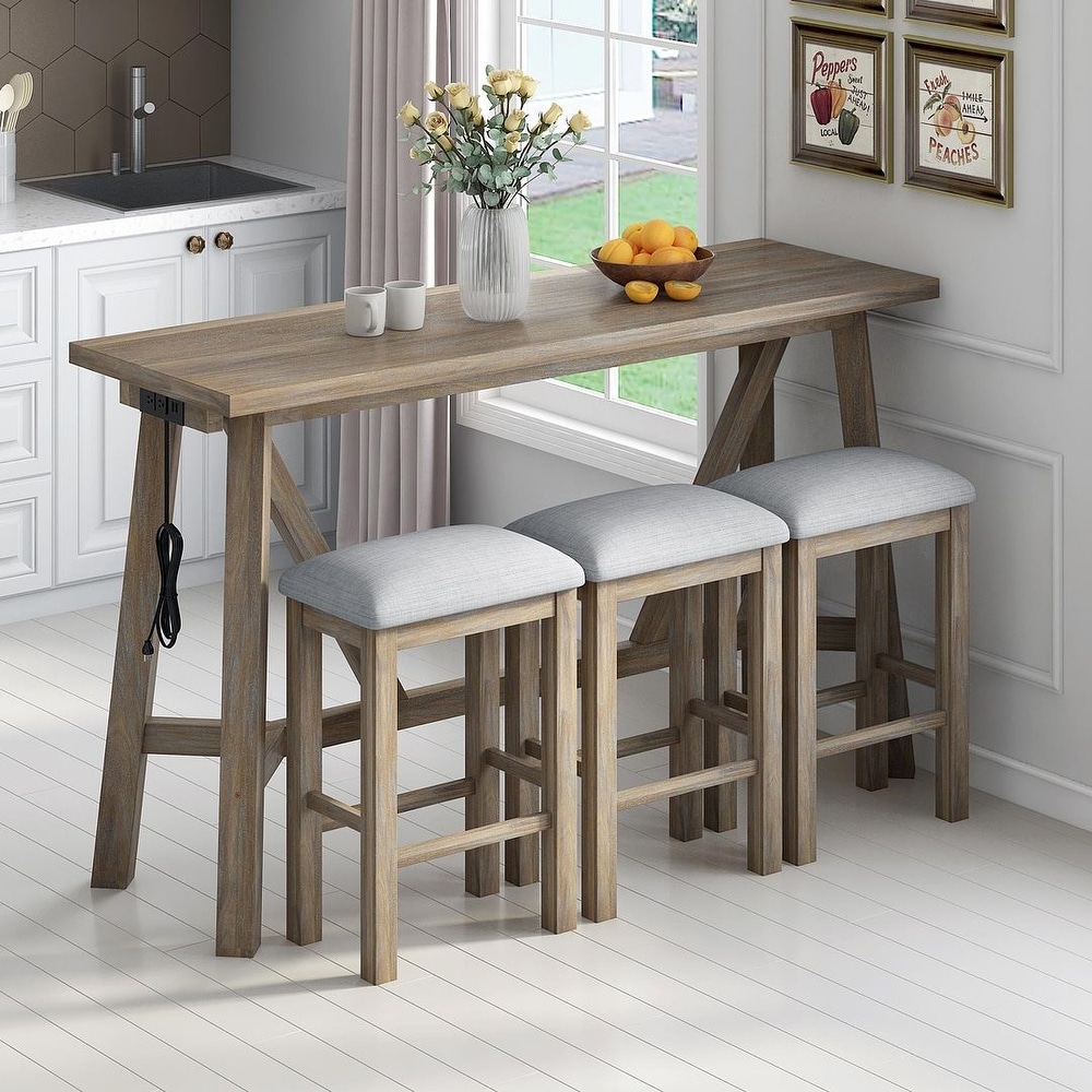 Multipurpose Home Kitchen Dining Bar Table Set with 3 Upholstered Stools