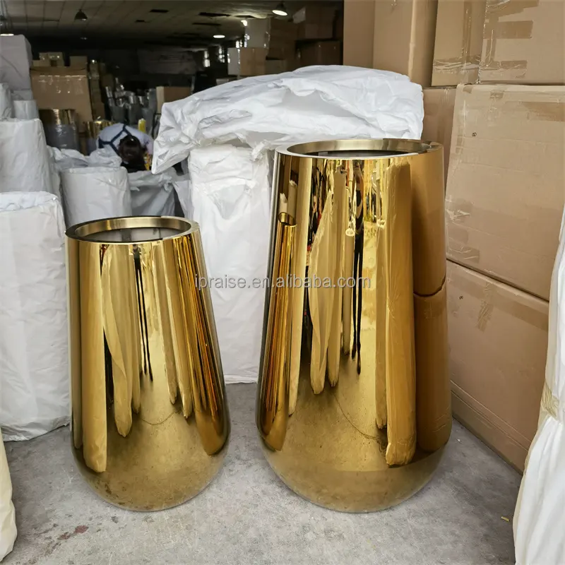 Outdoor garden supplies metal large flower plant pot / gold floor vase / stainless steel planters