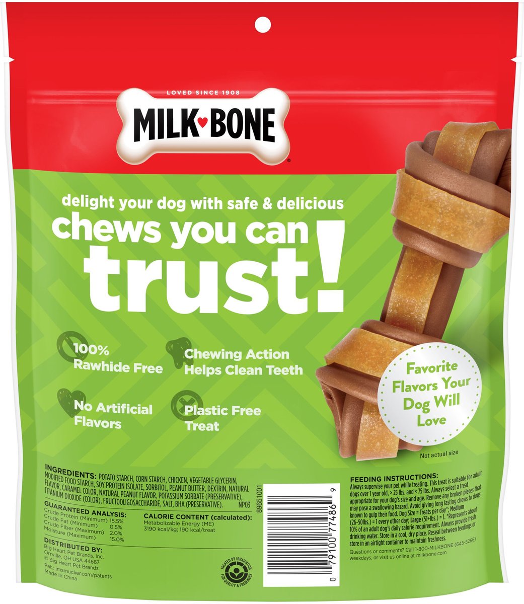 Milk-Bone Gnaw Bones Small/Medium Real Peanut Butter and Chicken Flavor Dog Treats， 5 count