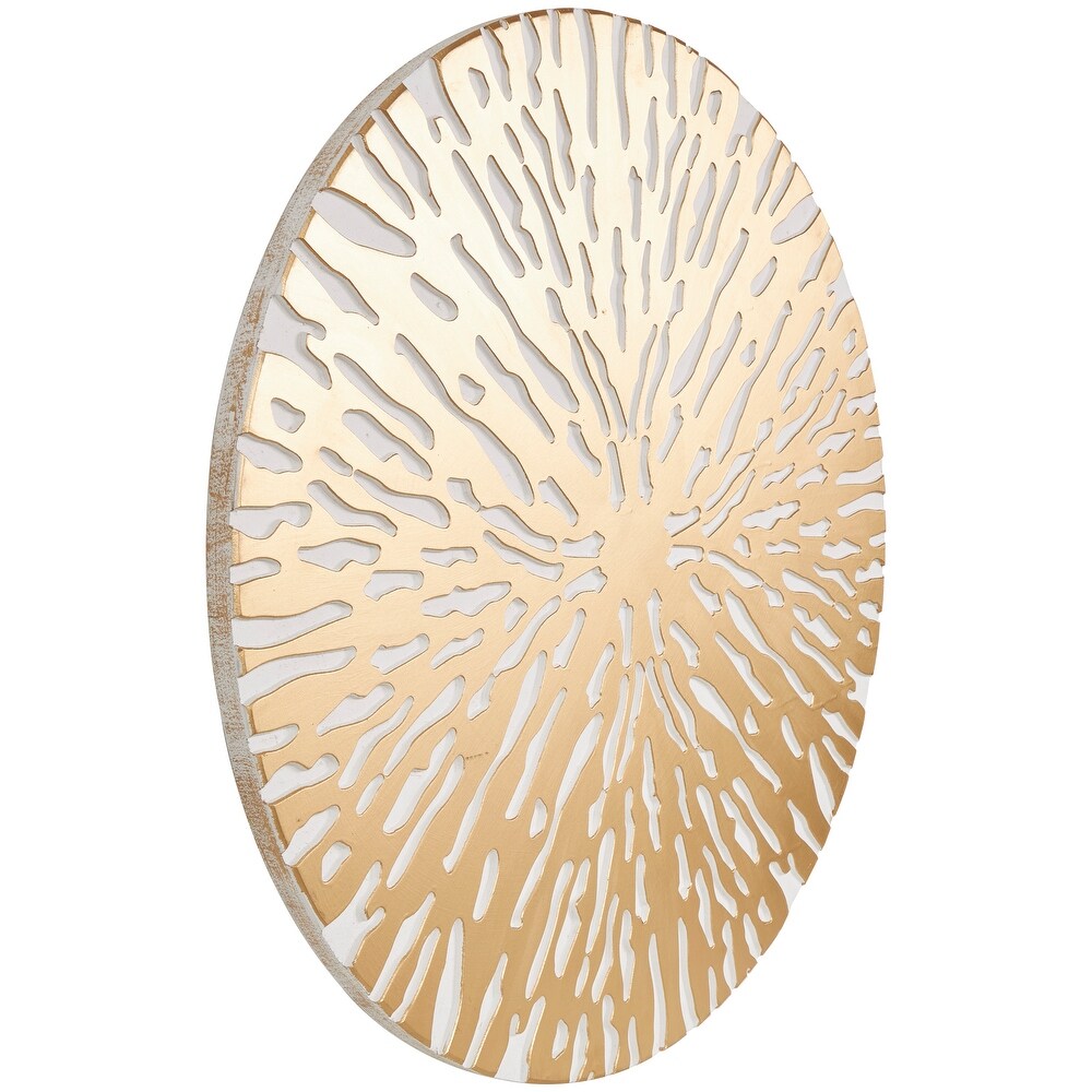Gold Wooden Abstract Carved Starburst Wall Decor with White Backing