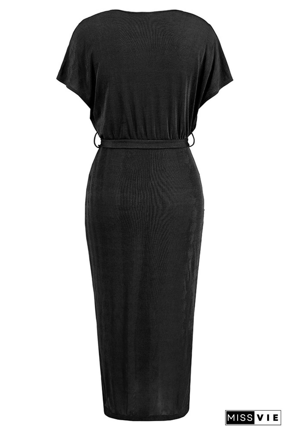 Plain V Neck Ruched Velvet Midi Dress