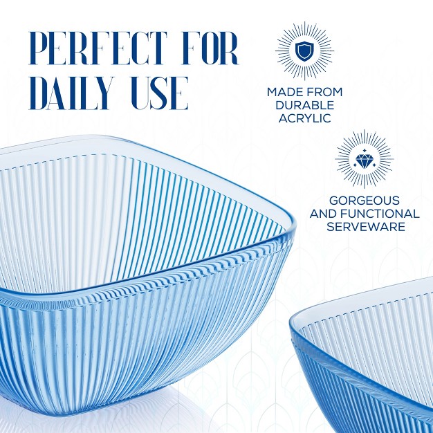 Elle Decor Ribbed Acrylic Bowls Set Of 4 13 52 Oz Serving Bowls Sturdy Lightweight amp Easy To Clean Ideal For Salad Soup And Desserts Blue