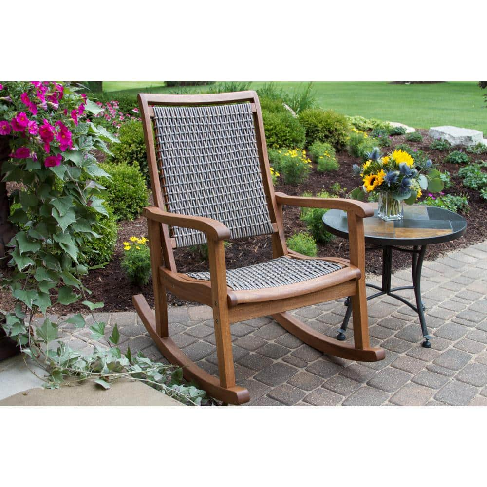 Outdoor Interiors Grey Wicker and Eucalyptus Outdoor Rocking Chair 21095RCG