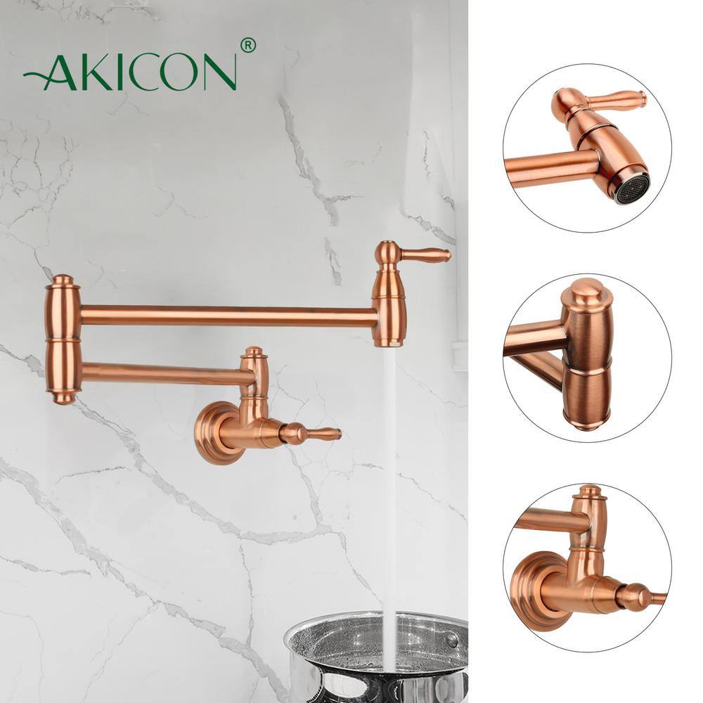 Akicon Wall-Mounted Pot Filler Faucet in Copper AK288C