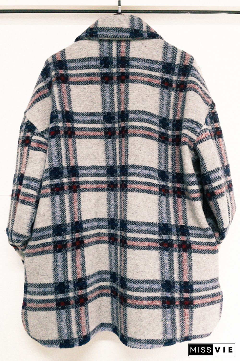 Plaid Pockets Open Button Oversize Jackets