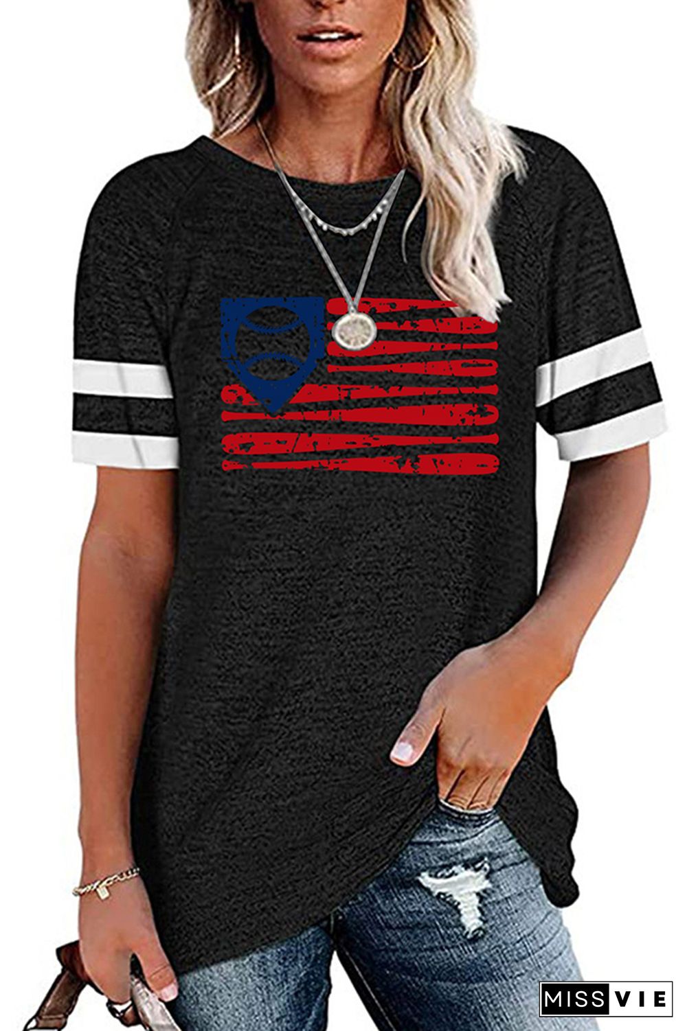 US Baseball Flag Print Graphic Tee Wholesale