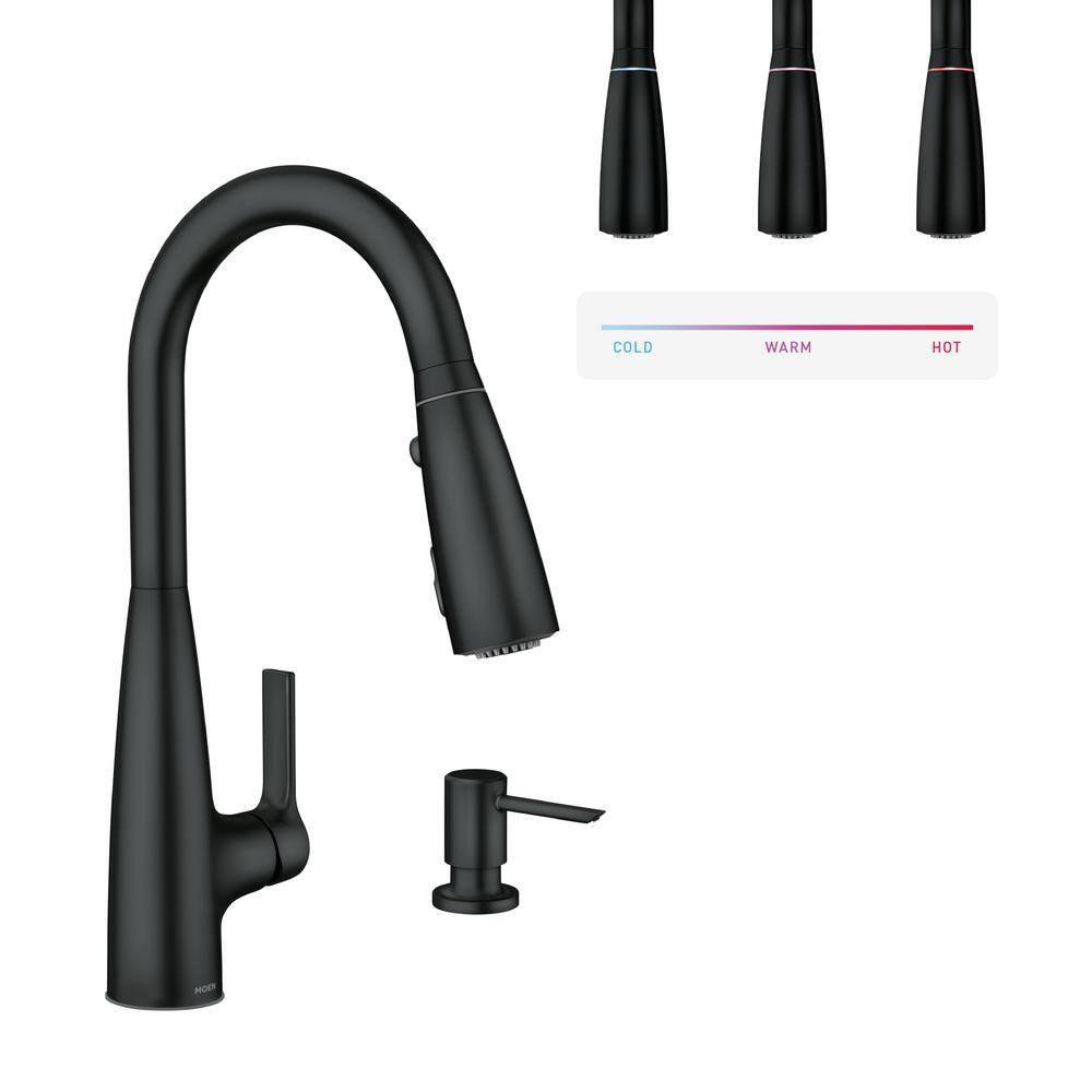 MOEN Haelyn Single-Handle Pull-Down Sprayer Kitchen Faucet with ColorCue Temperature Indicator in Matte Black 87627EIBL