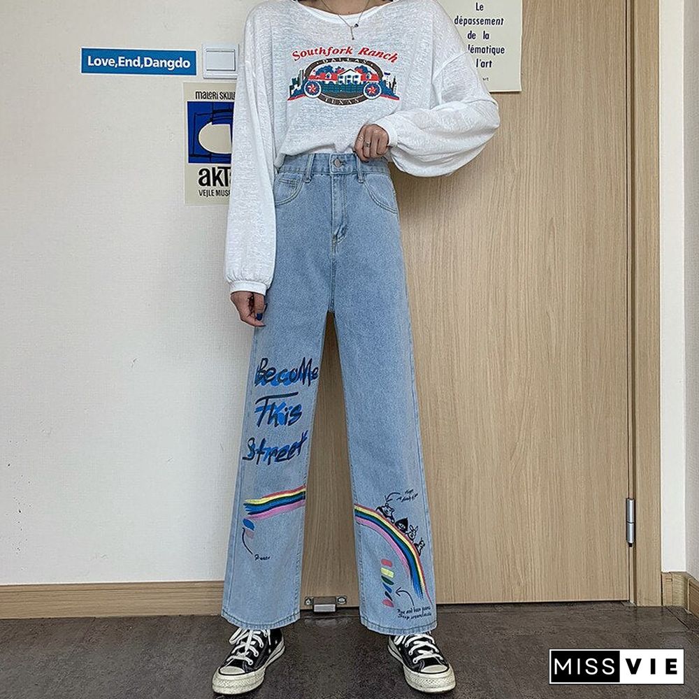 Woman Jeans High Waist Clothes Wide Leg Denim Clothing Blue Streetwear Vintage Quality Fashion Harajuku Straight Pants