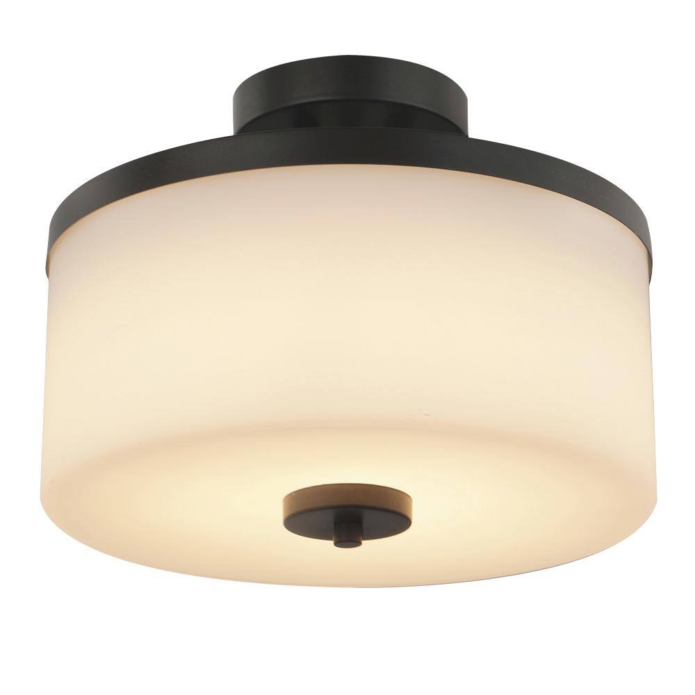 SMRTLite by NBG HOME 12 in. Espresso Integrated LED Semi-Flush Mount with Frosted Shade DS18779