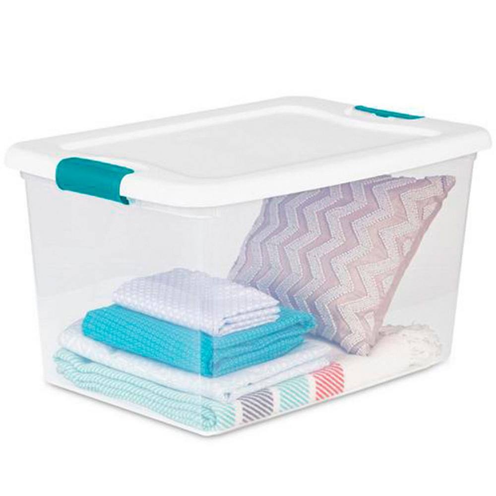 Sterilite 64 qt. Plastic Latching Storage Box Containers in Clear 12-Pack 12 x 14978006