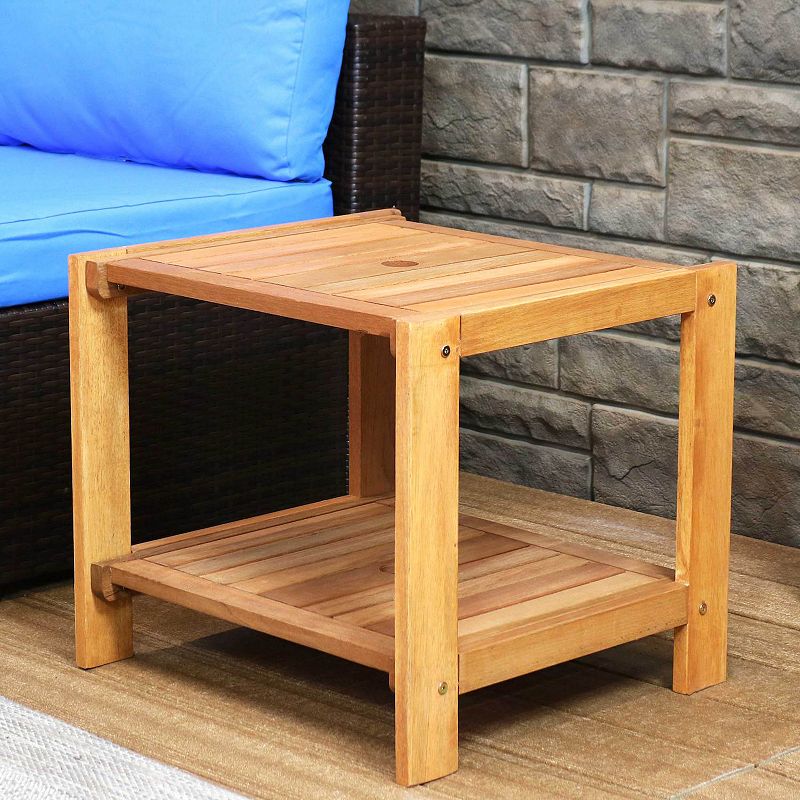 Sunnydaze 20.5 in Meranti Wood Square Patio Side Table with Umbrella Hole