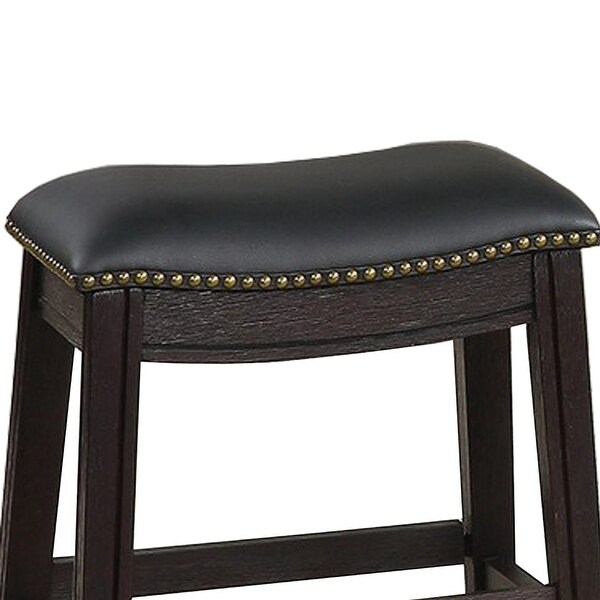 Curved Leatherette Stool with Nailhead Trim， Set of 2， Black