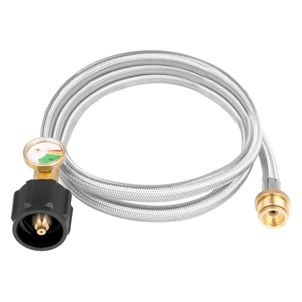 5 FT Stainless Braided Propane Hose Adapter with Propane Tank Gauge