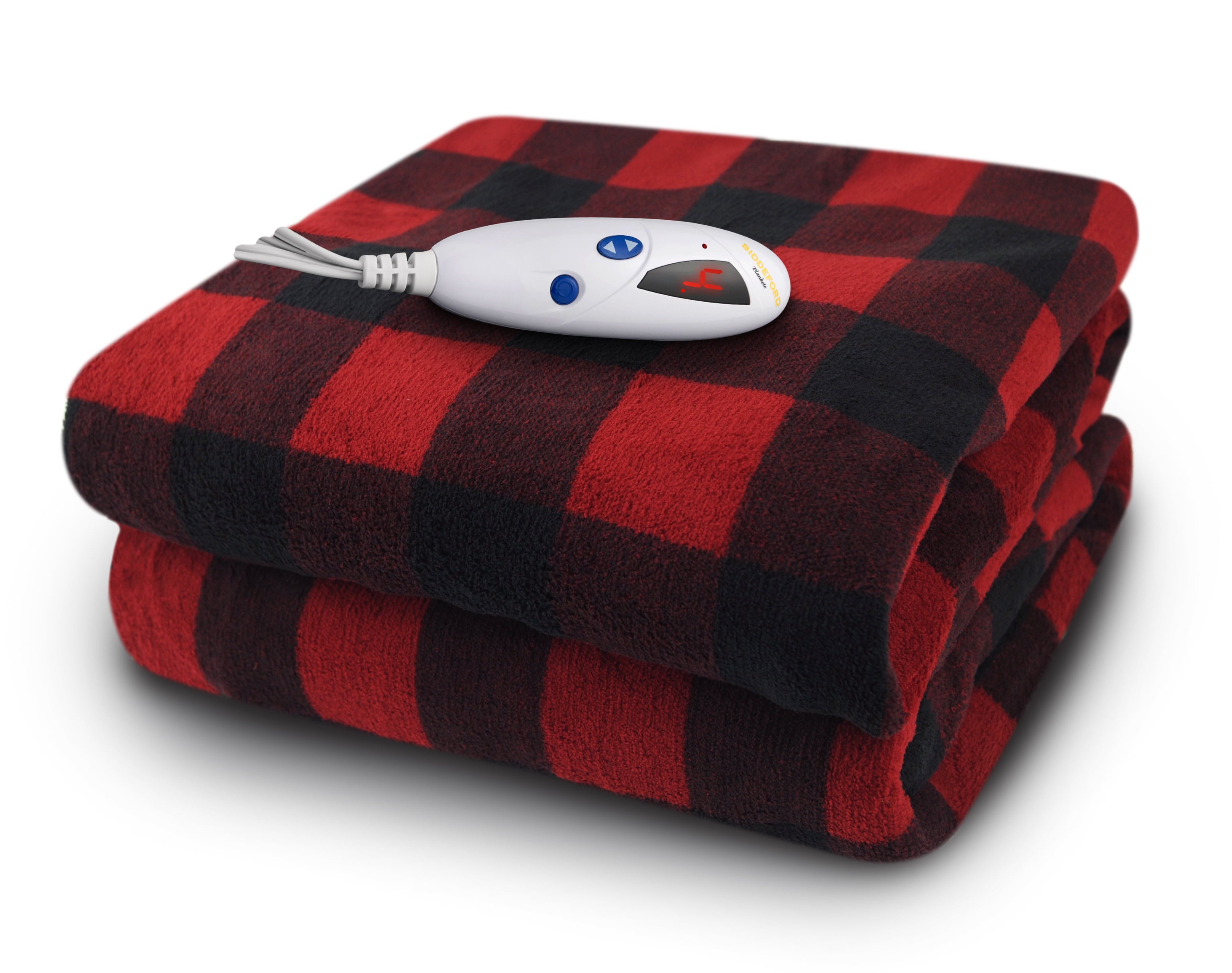 Biddeford Heated Throw with Electric Analog Controller， Black Plaid