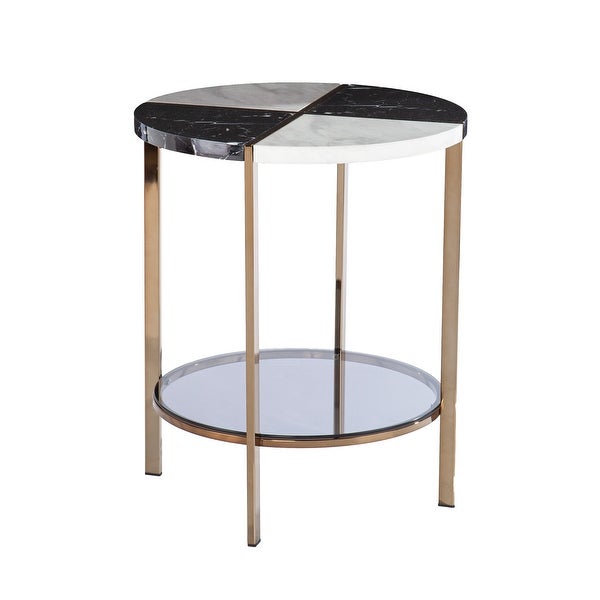 SEI Furniture Camrose Contemporary Black Faux Stone Side Table