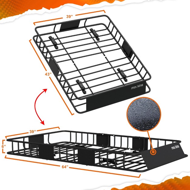 Mockins Extendable Roof Basket Cargo Carrier 64 quot x39 quot x6 quot 20 Cubic ft Bag Black orange