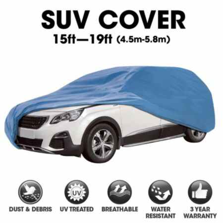 Autocraft SUV Cover， Blue 3 Layers， Fits SUVs 15'-19'， Medium-Duty， Water Resistant， Outdoor Use