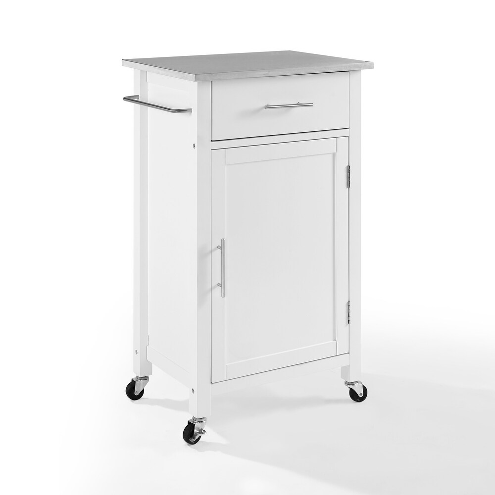 Crosley Savannah White Compact Kitchen Island Cart with Stainless Steel Top   37\