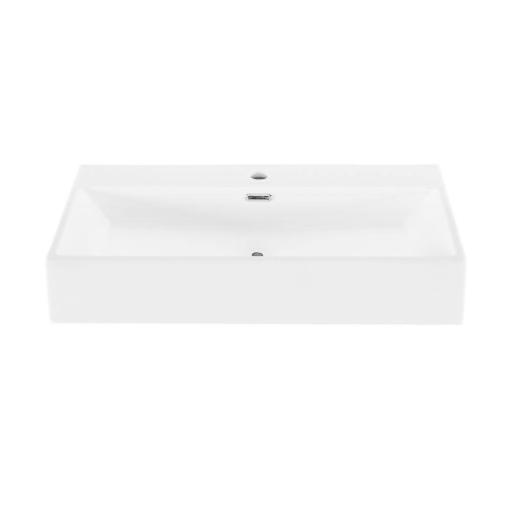 Swiss Madison Claire 29.75 in. Rectangle Ceramic Wall Mount Bathroom Vessel Sink in Glossy White SM-WS333