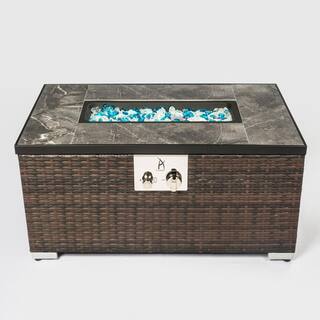 waelph Brown Wicker Fire Pit Table with Tile Tabletop P-B202200187