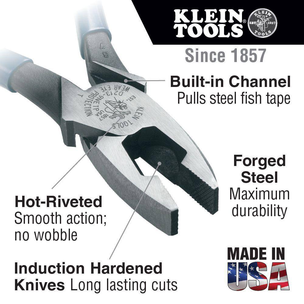 Klein Tools 9 in. High Leverage Side Cutting Pliers with Tape Pulling D213-9NETPSEN