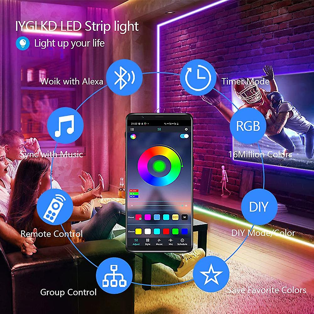 Led Strip Lights 100ft Smart Light Strips With App Control Remote， 5050 Rgb Led Lights