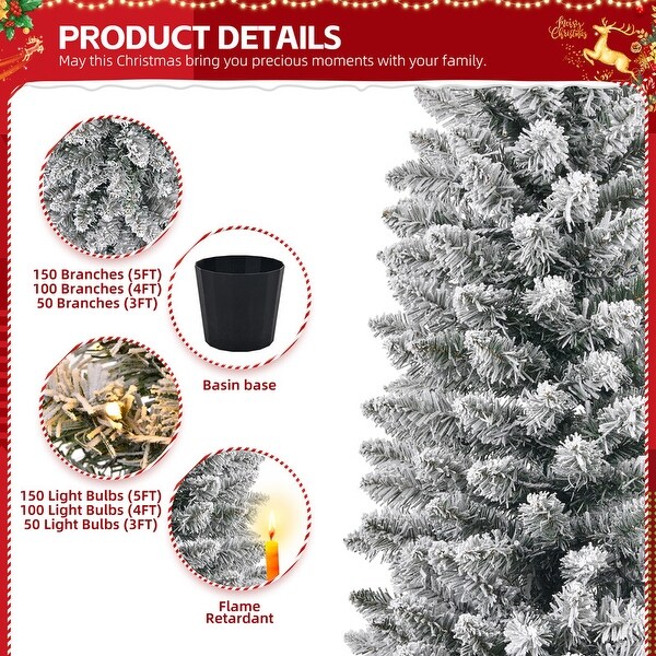 3 Set (3/4/5 Ft) Snow Flocked Artificial Christmas Trees with Warm Lights