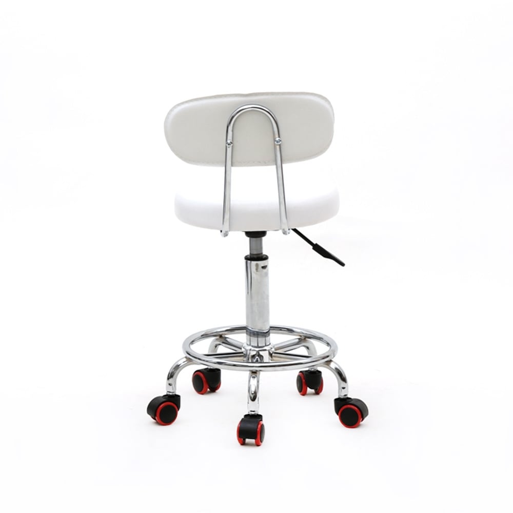 Round Shape Adjustable Salon Stool with Back and Line White Anti rust Chair