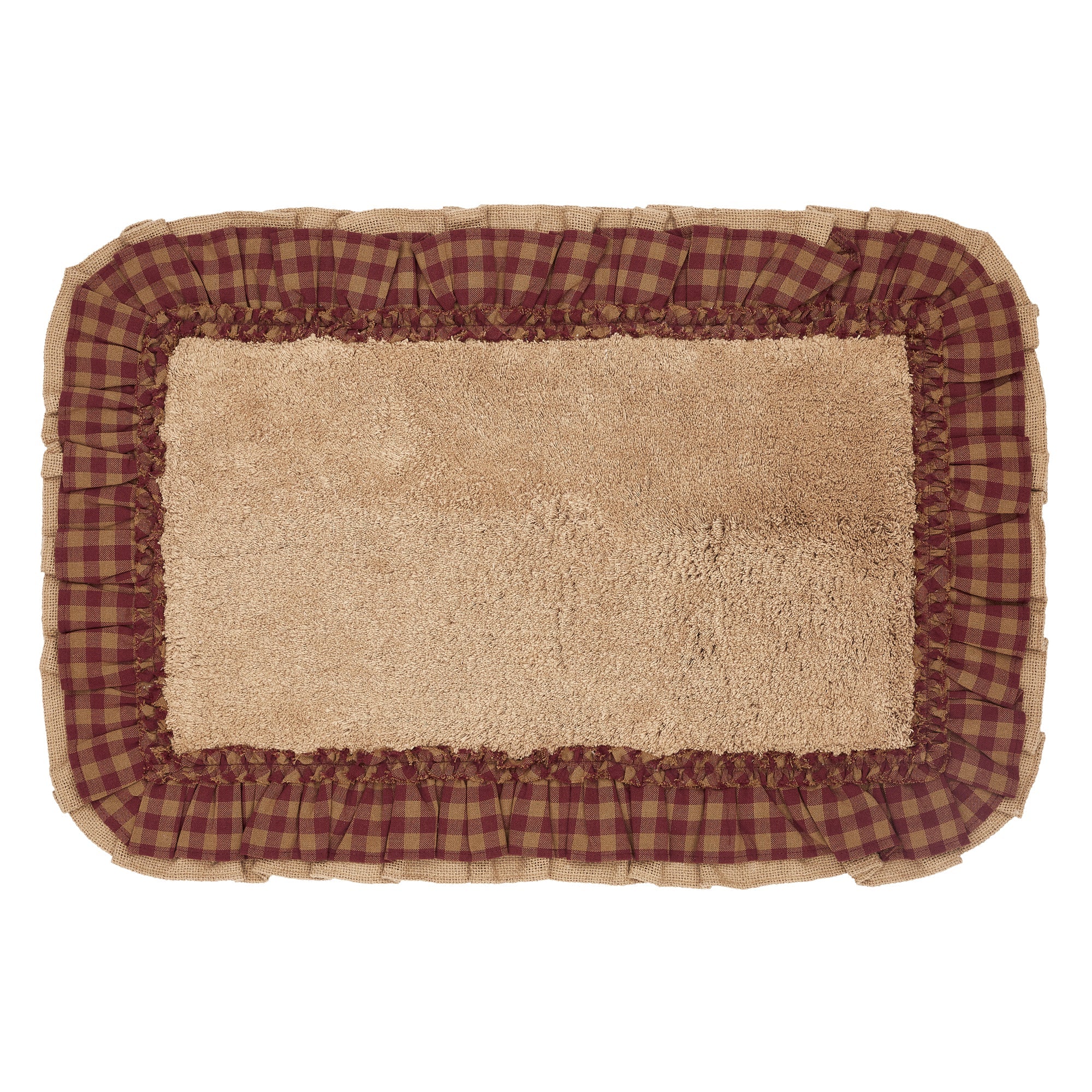 Burlap Natural w/ Burgundy Check Bathmat 20x30