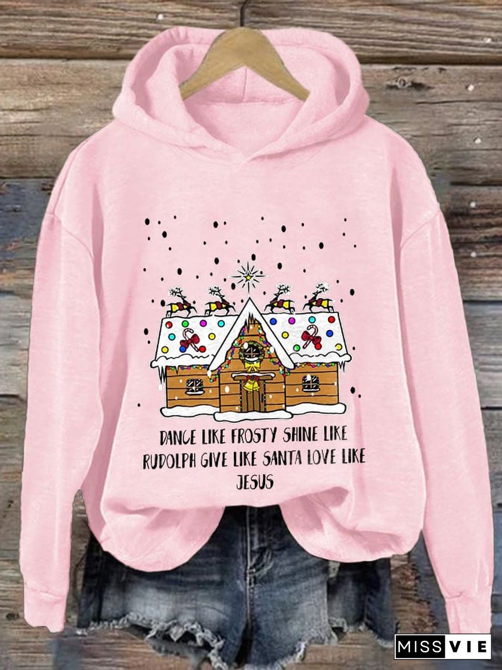 Women's Casual Dance Like Frosty Shine Like Rudolph Give Like Santa Love Like Jesus Printed Long Sleeve Sweatshirt